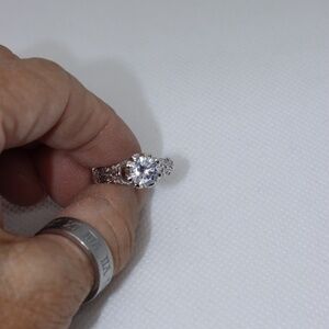 Faux Diamond, Silvertone, Filagree, Engagement Ring